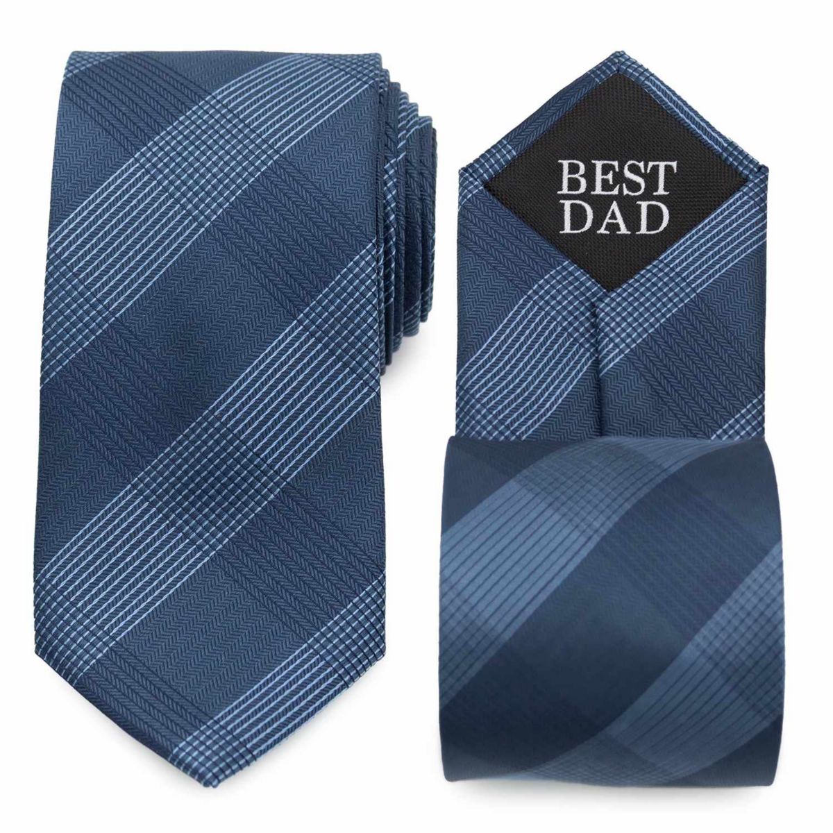 Best Dad Plaid Dark Blue Mens Tie