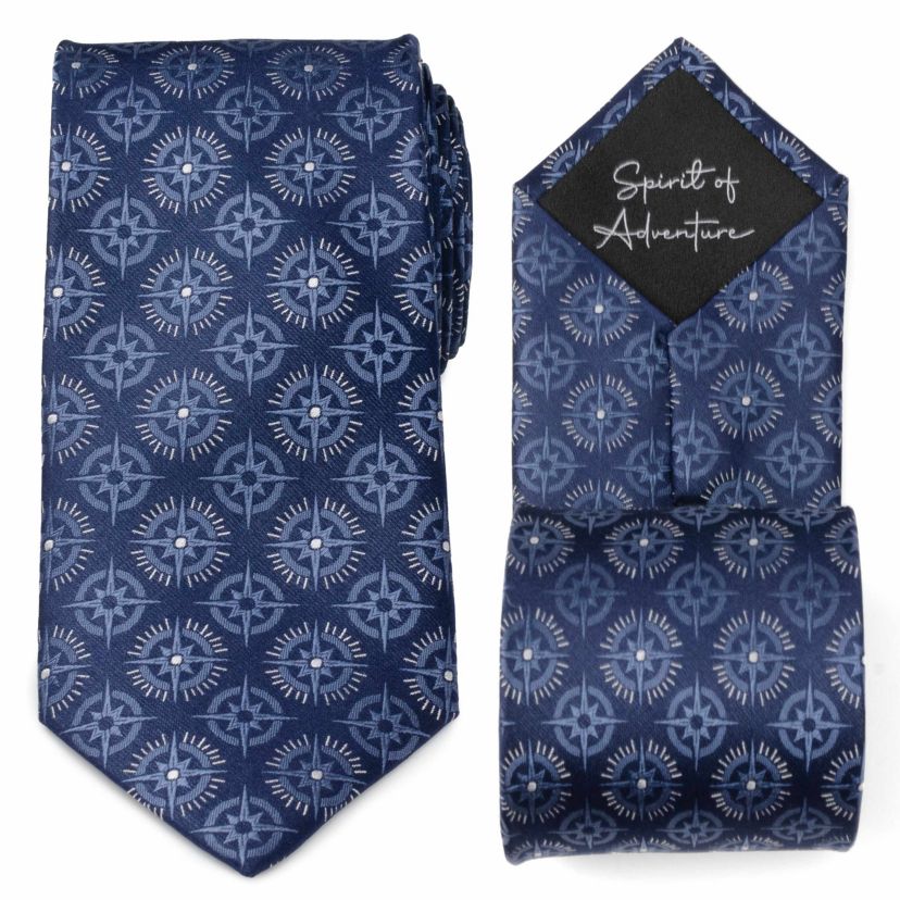 Compass Hidden Message Navy Blue Mens Tie