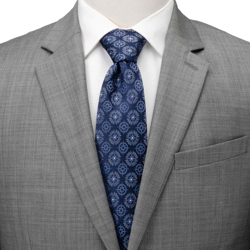 Compass Hidden Message Navy Blue Mens Tie