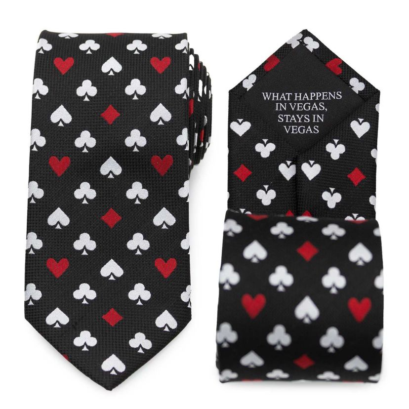 Card Suits Vegas Hidden Message Black Mens Tie