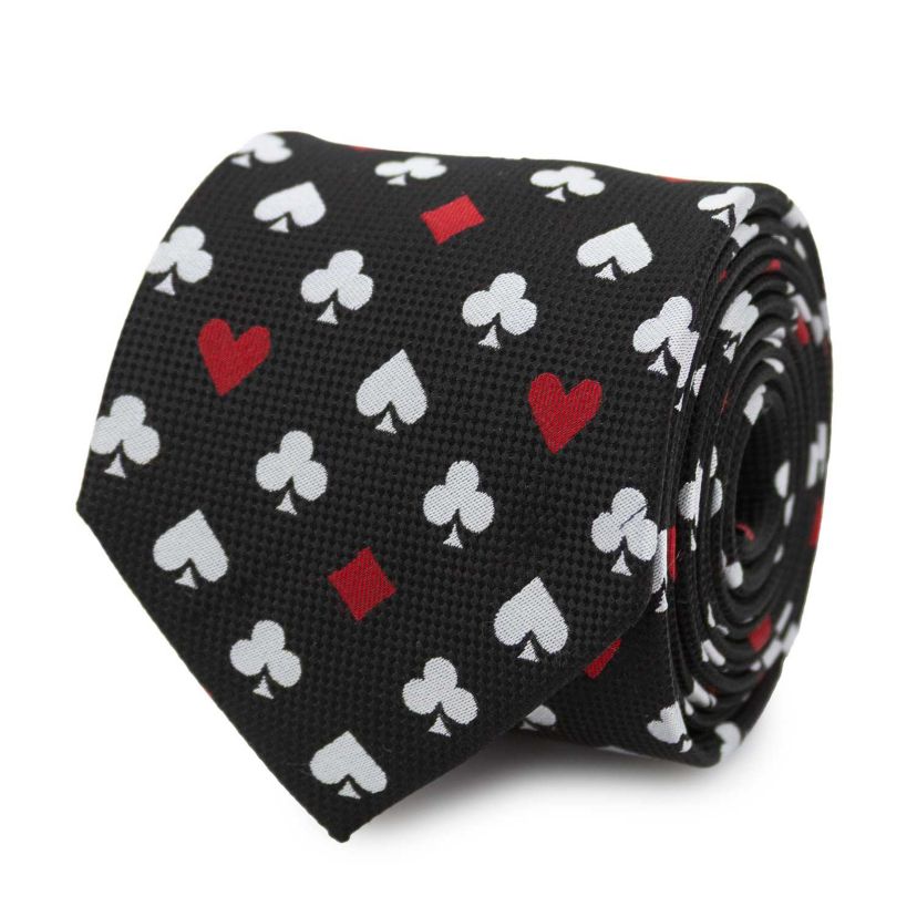 Card Suits Vegas Hidden Message Black Mens Tie