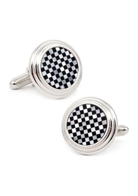 Onyx and Mother of Pearl Checker Step Cufflinks