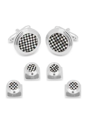 Onyx and Mother of Pearl Checker Stud Set