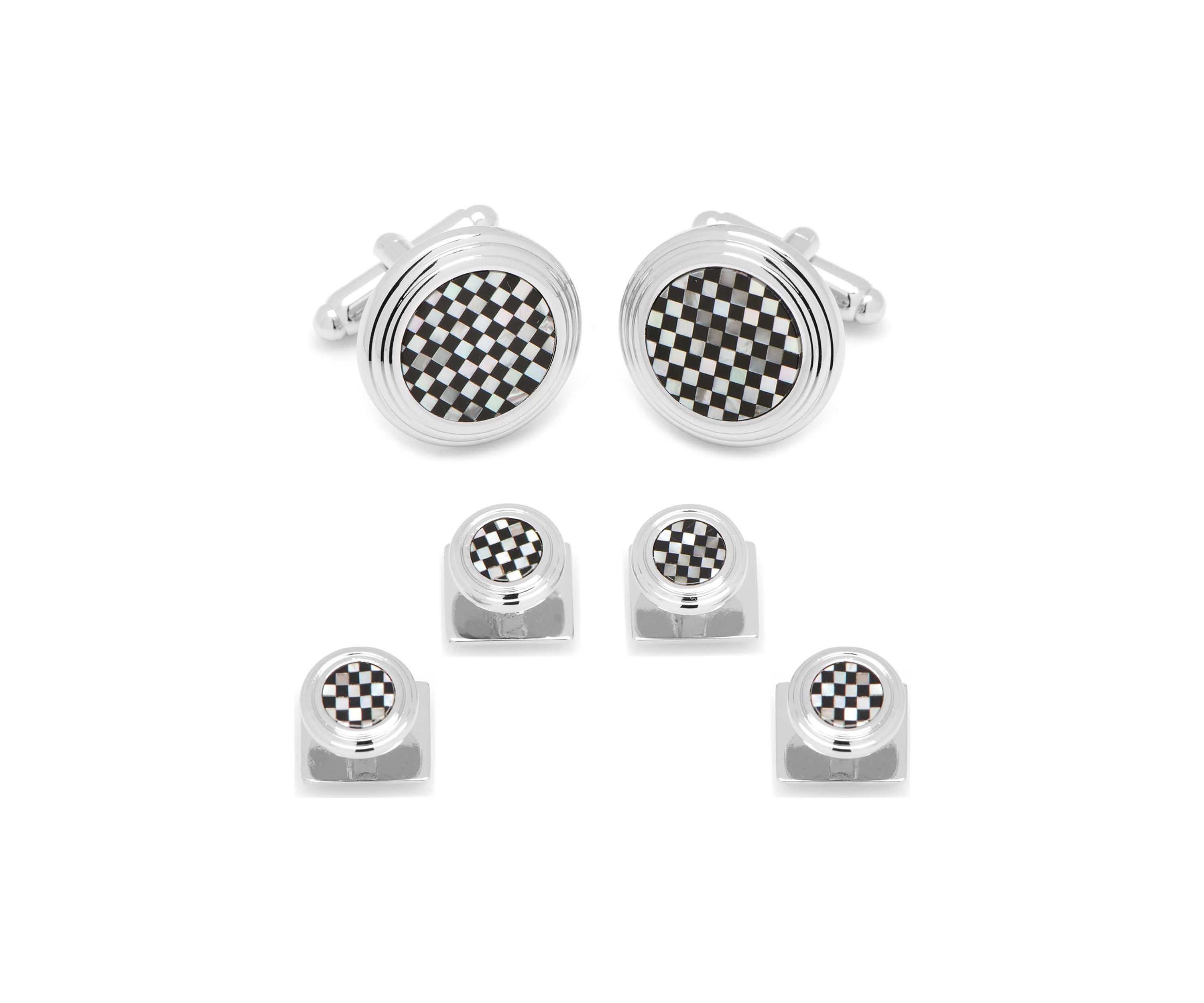 Onyx and Mother of Pearl Checker Stud Set