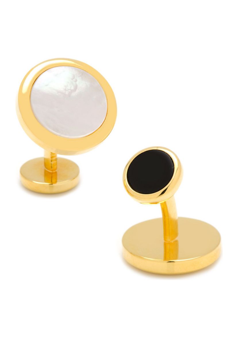 Double Sided Gold Mother of Pearl Round Beveled Cufflinks