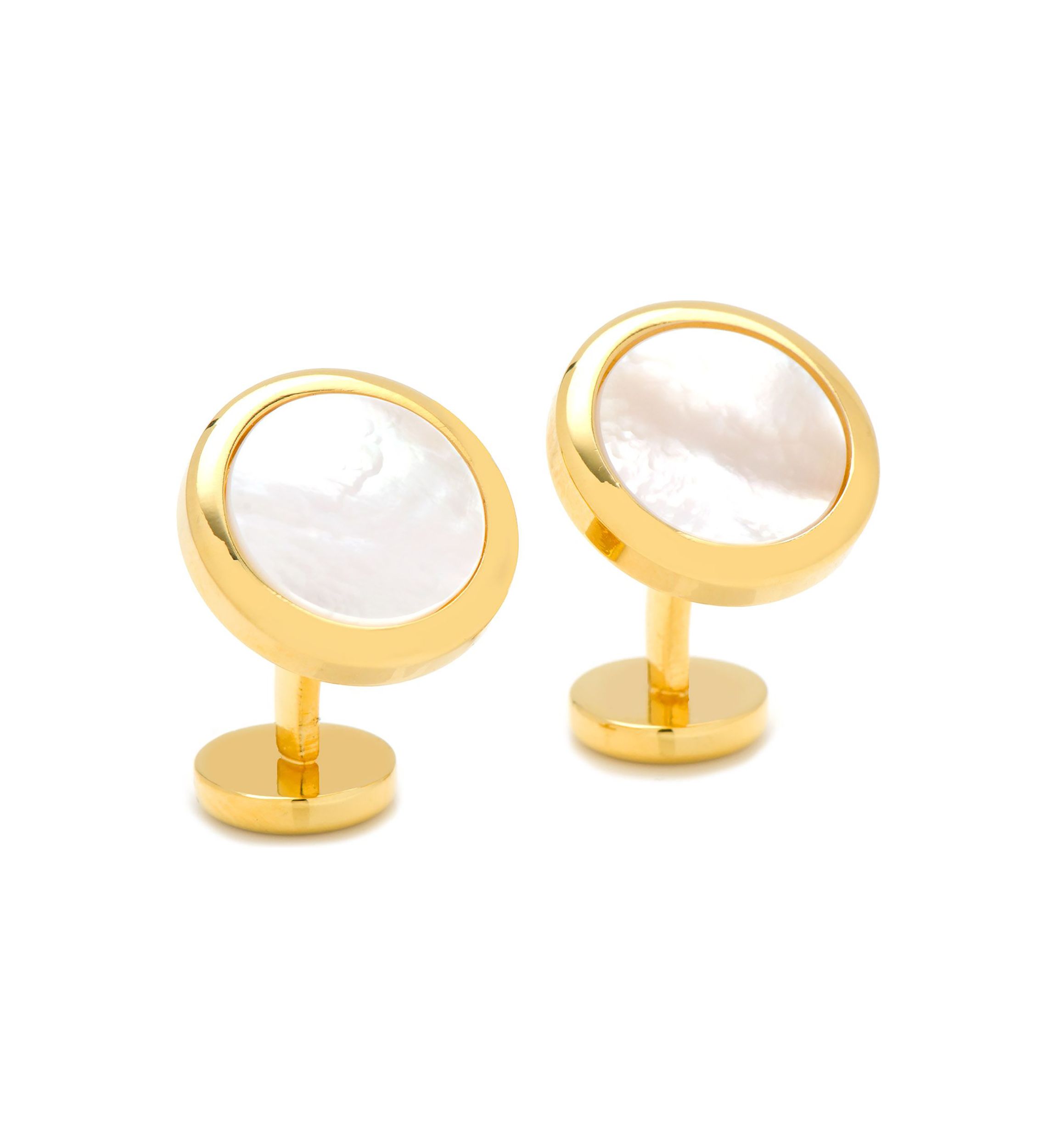 Double Sided Gold Mother of Pearl Round Beveled Cufflinks