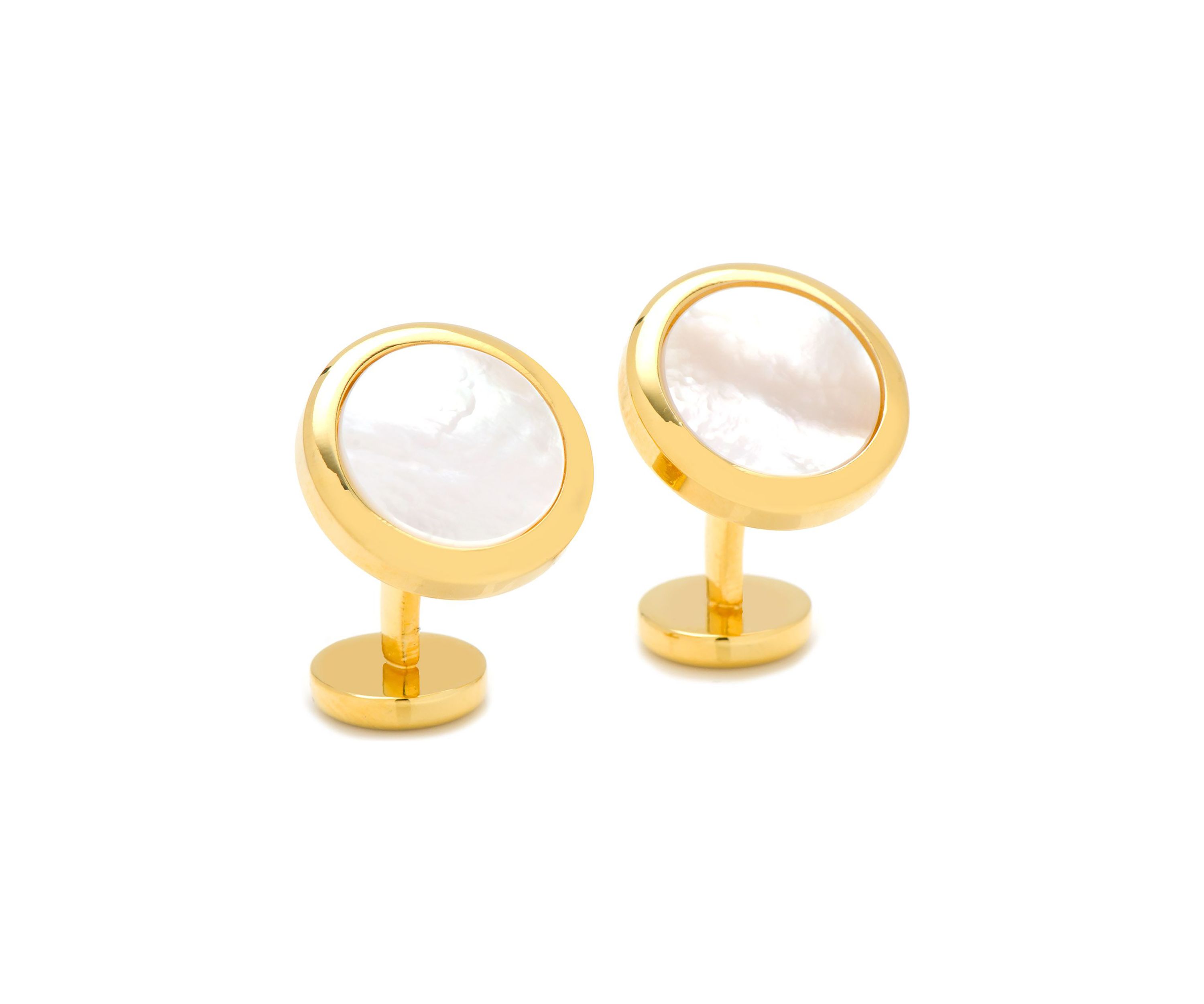 Double Sided Gold Mother of Pearl Round Beveled Cufflinks
