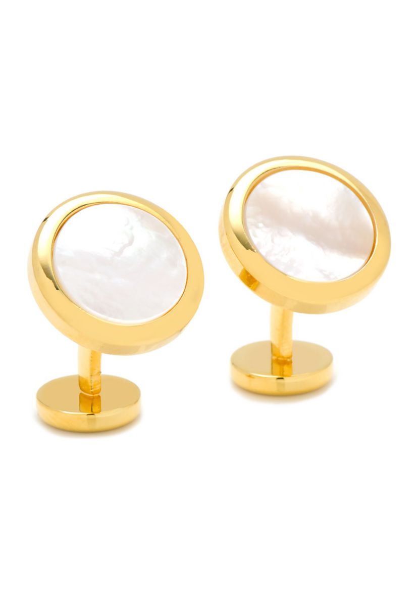 Double Sided Gold Mother of Pearl Round Beveled Cufflinks