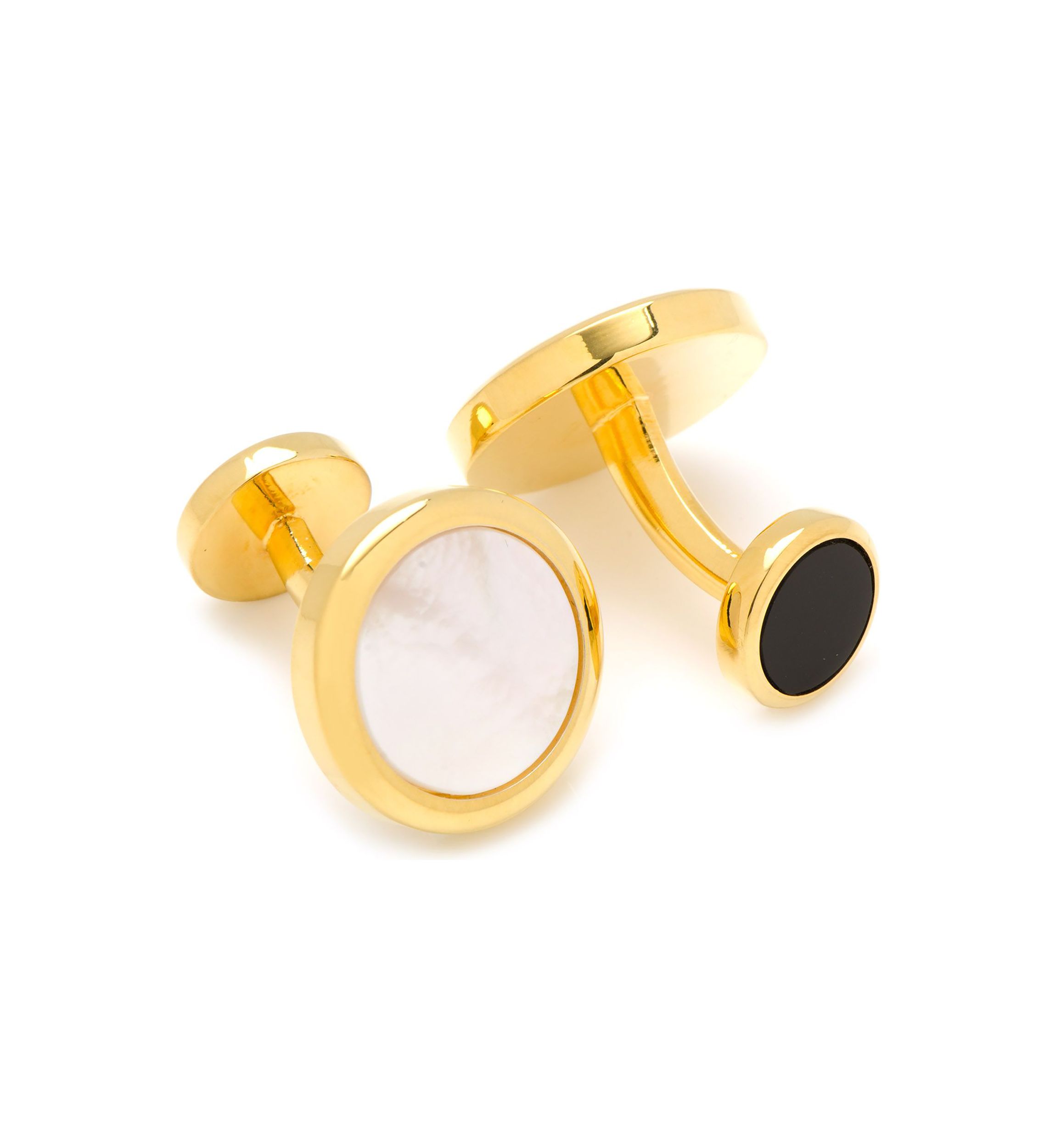 Double Sided Gold Mother of Pearl Round Beveled Cufflinks