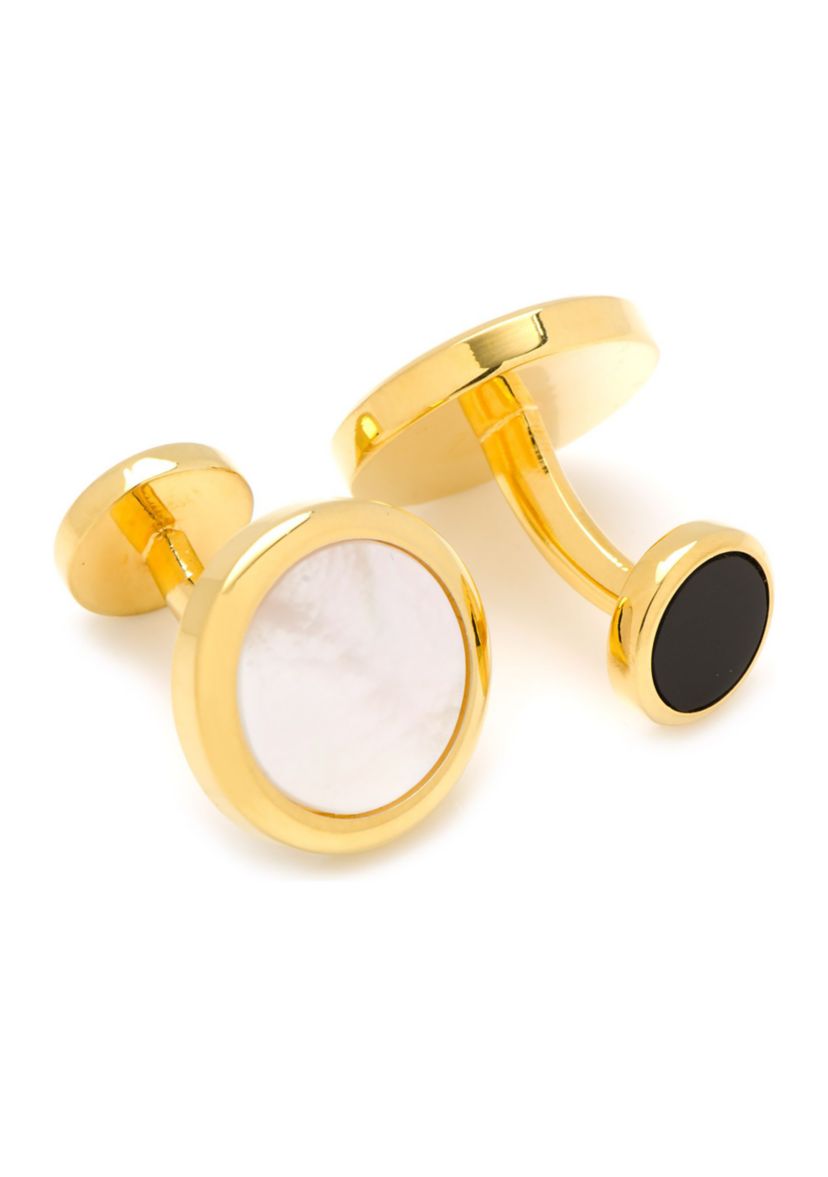 Double Sided Gold Mother of Pearl Round Beveled Cufflinks