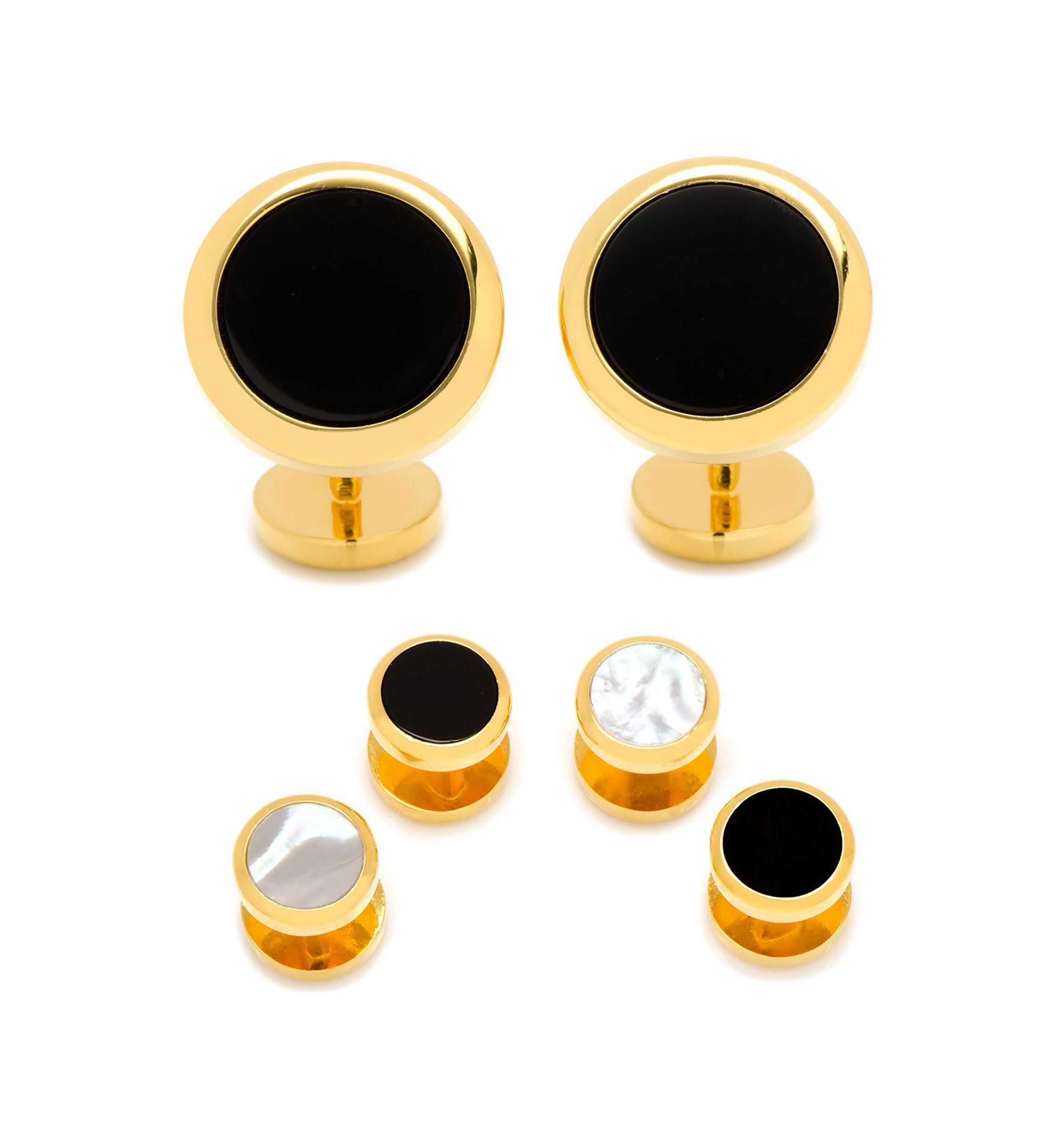 Double Sided Gold Onyx Round Beveled Stud Set