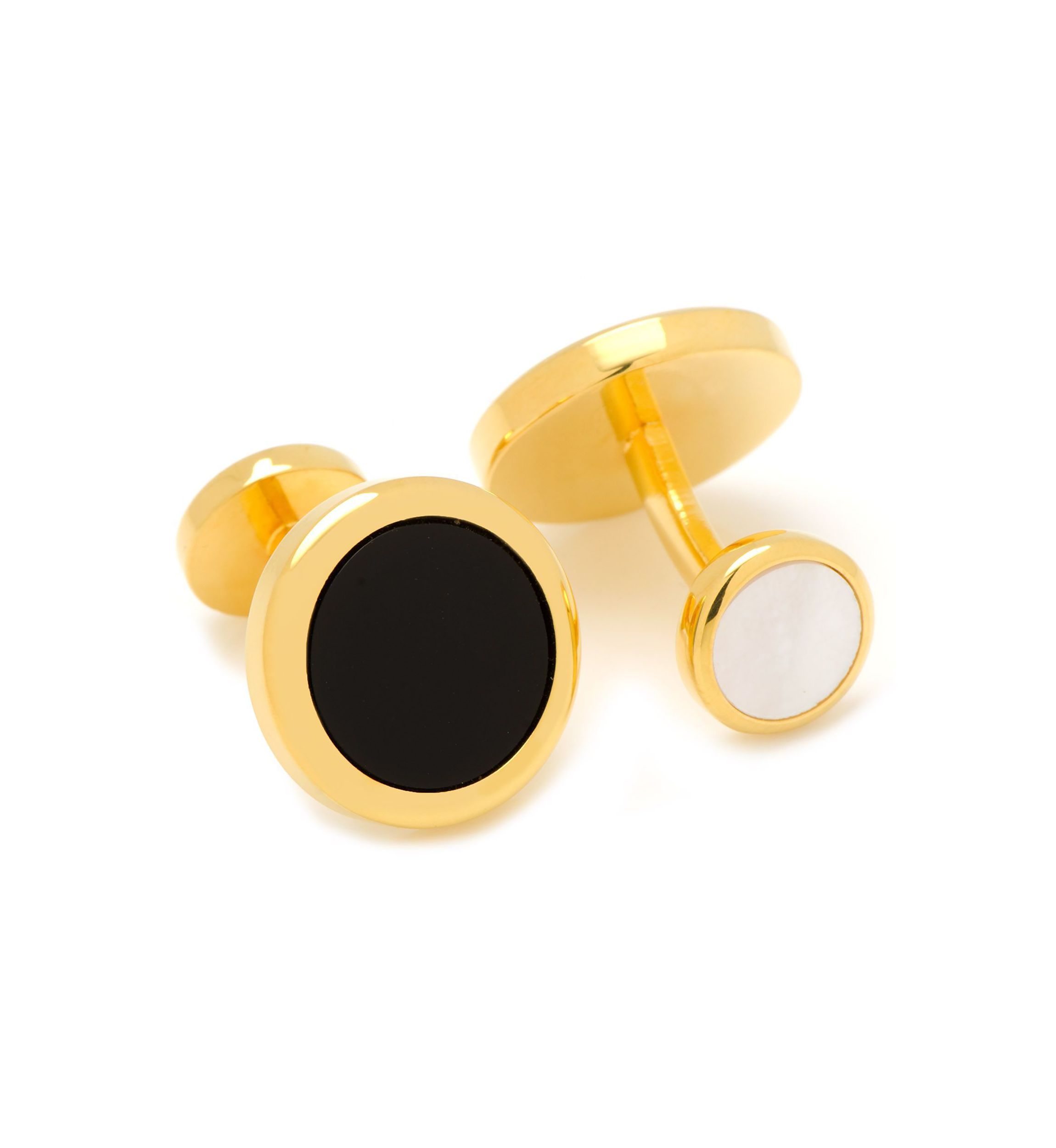 Double Sided Gold Onyx Round Beveled Stud Set
