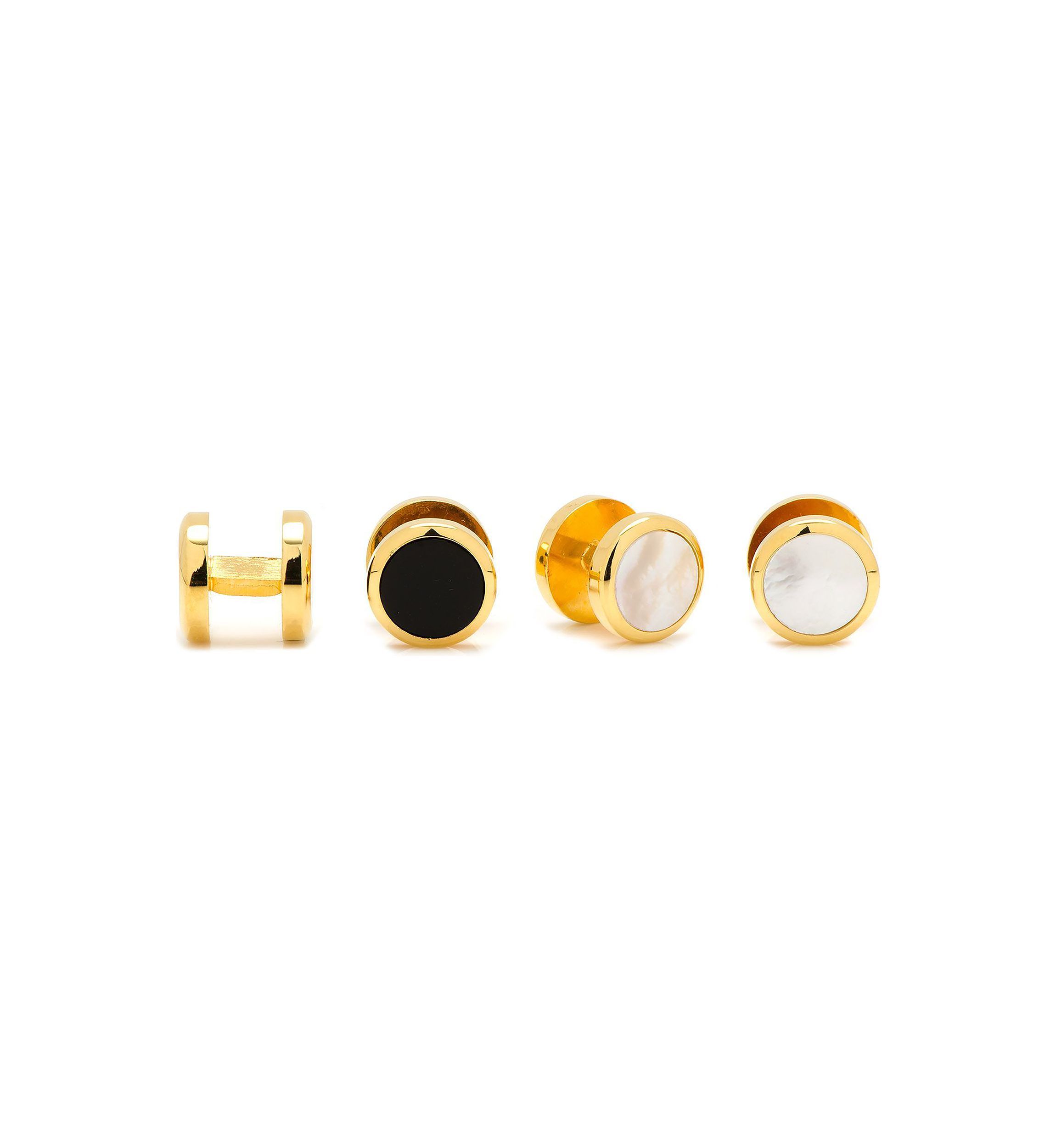 Double Sided Gold Onyx Round Beveled Stud Set