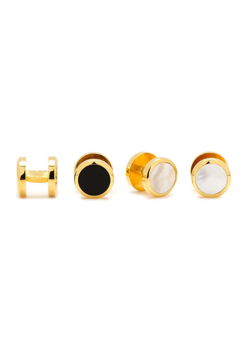 Double Sided Gold Onyx Round Beveled Stud Set