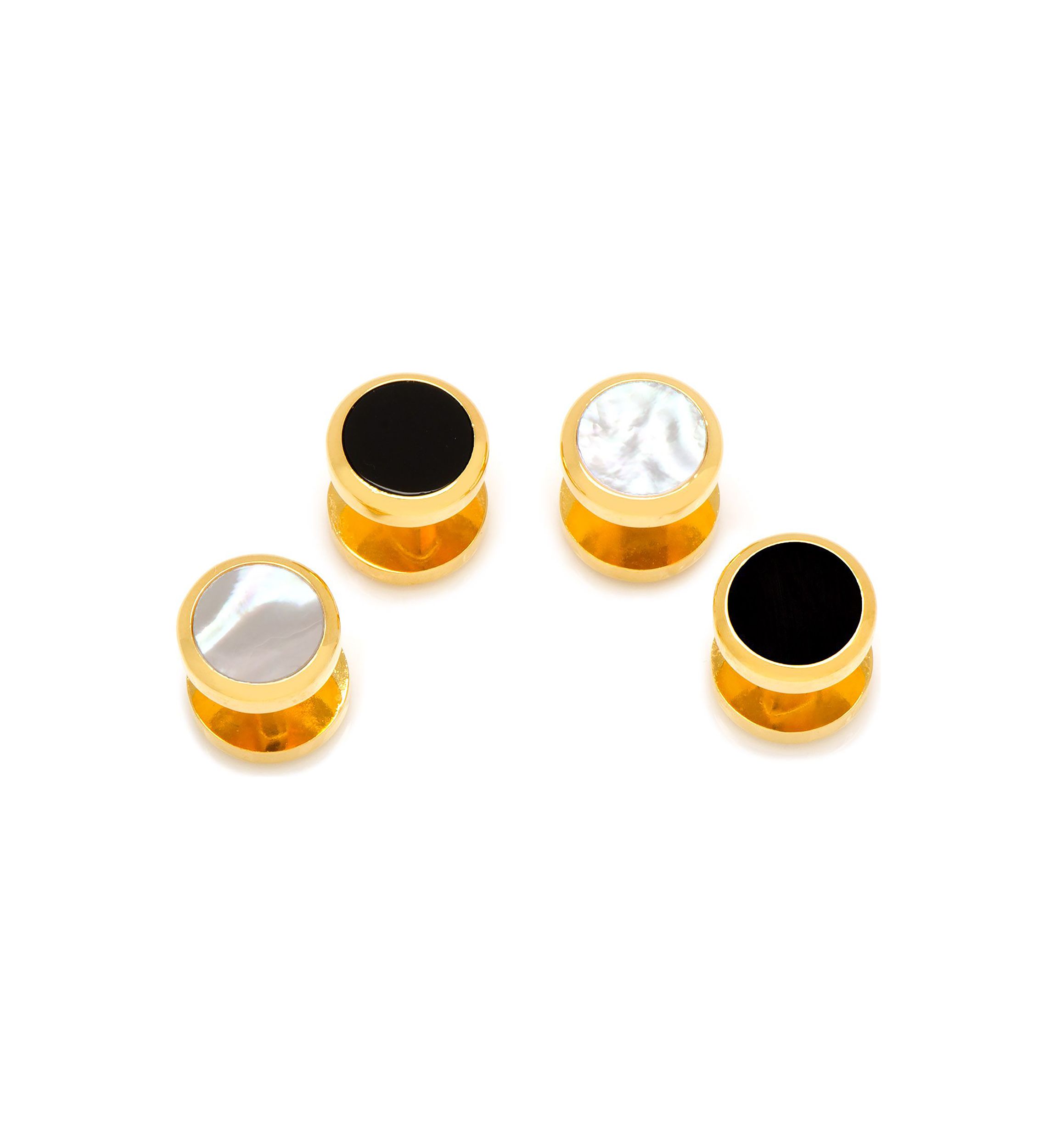 Double Sided Gold Onyx and Mother of Pearl Round Studs