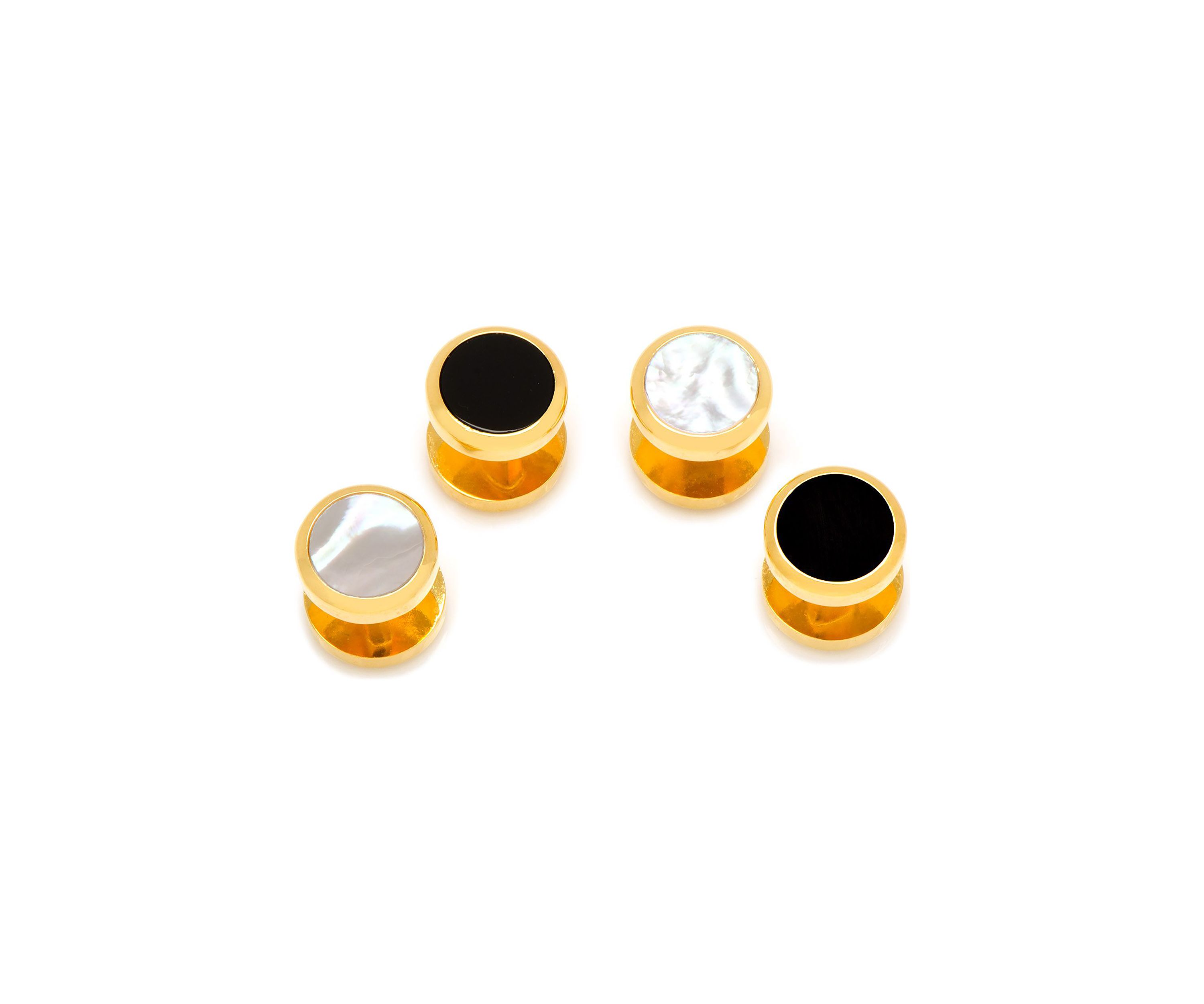 Double Sided Gold Onyx and Mother of Pearl Round Studs
