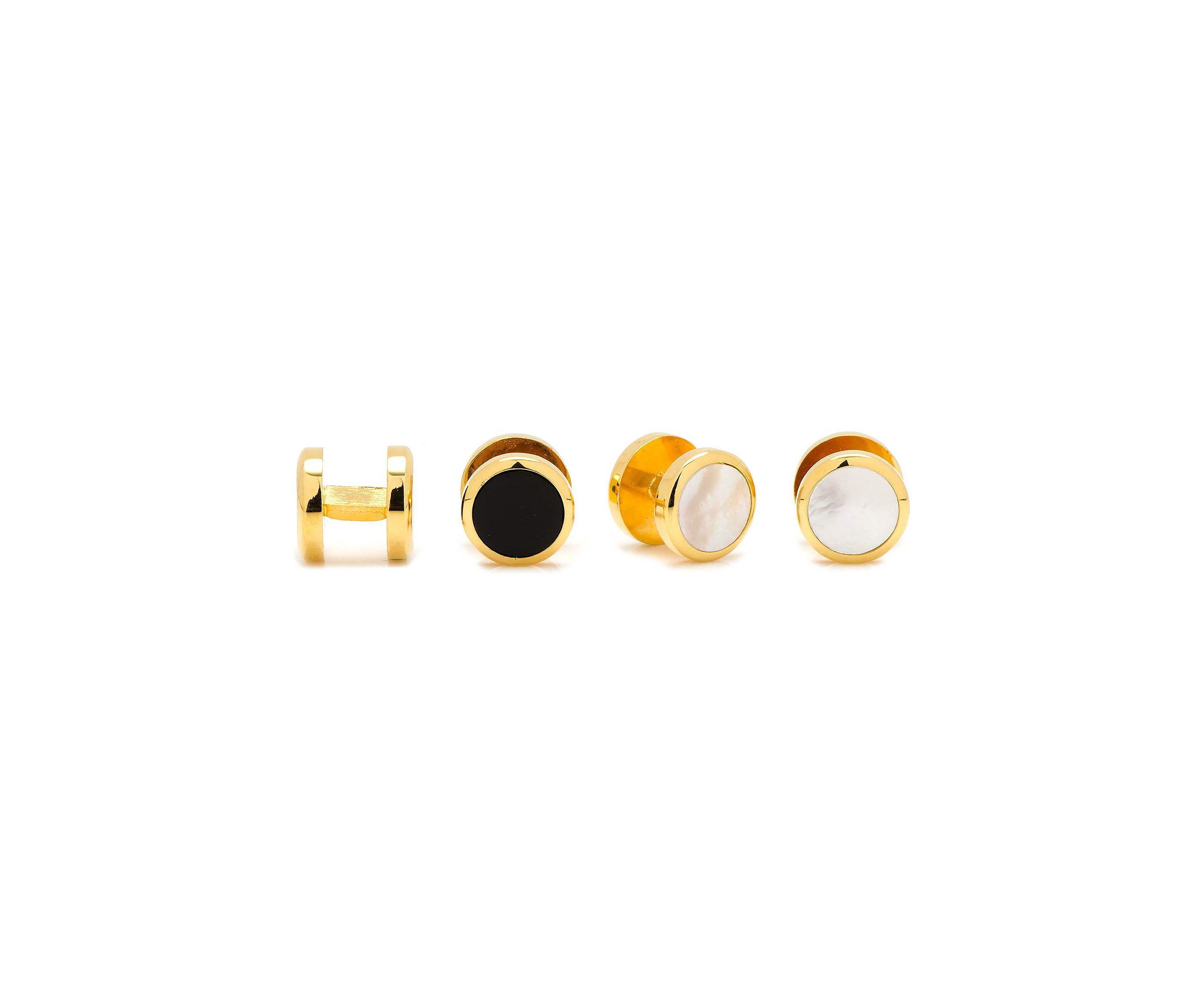 Double Sided Gold Onyx and Mother of Pearl Round Studs