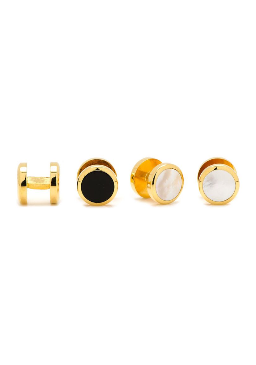 Double Sided Gold Onyx and Mother of Pearl Round Studs