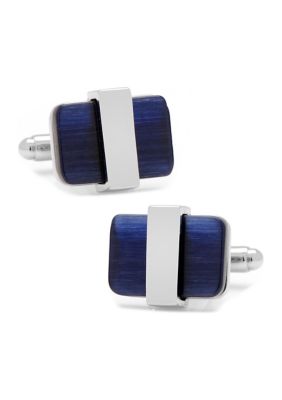 Silver Wrapped Navy Blue Catseye Cufflinks