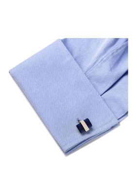 Silver Wrapped Navy Blue Catseye Cufflinks