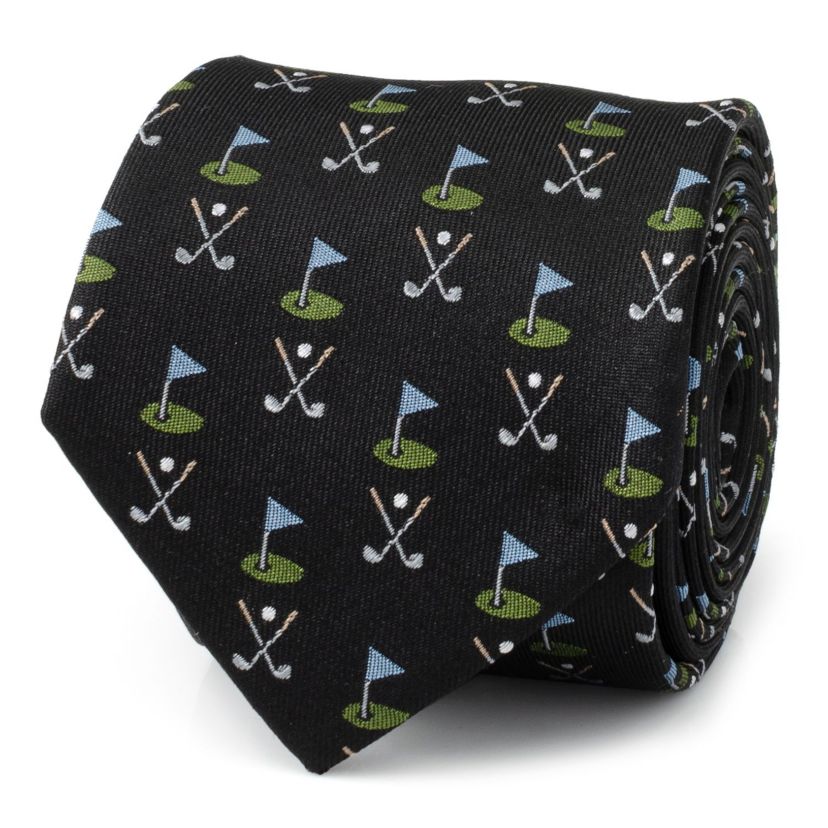 Golf Course Black Silk Tie