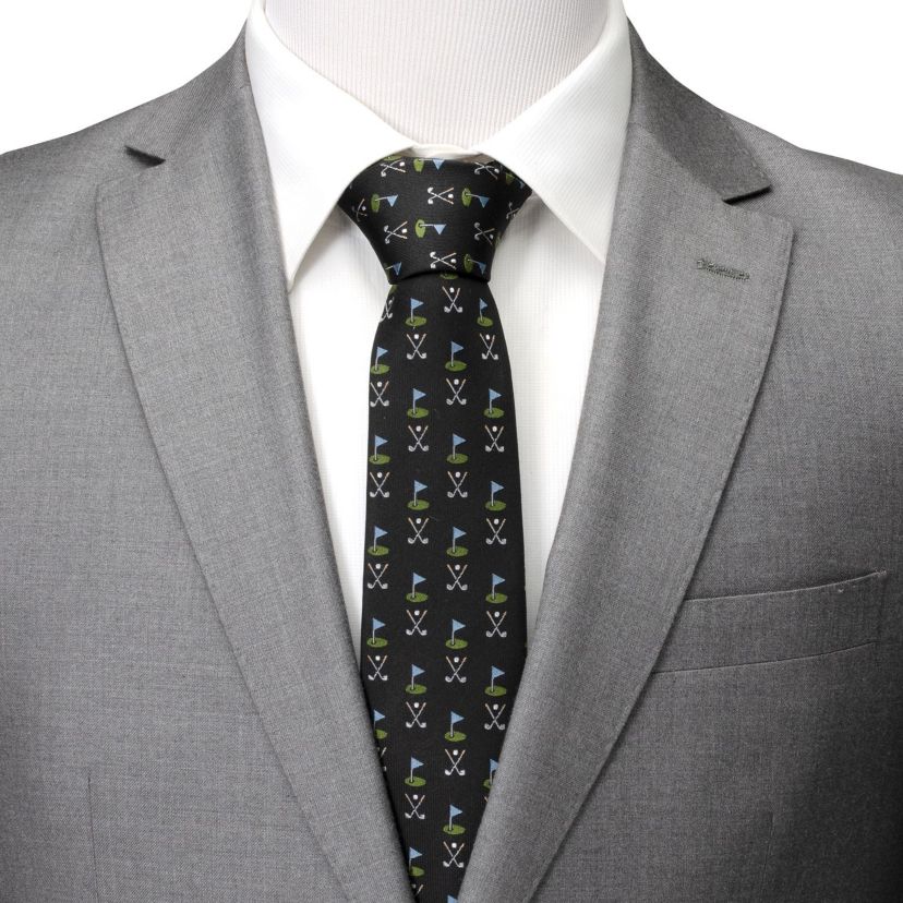 Golf Course Black Silk Tie
