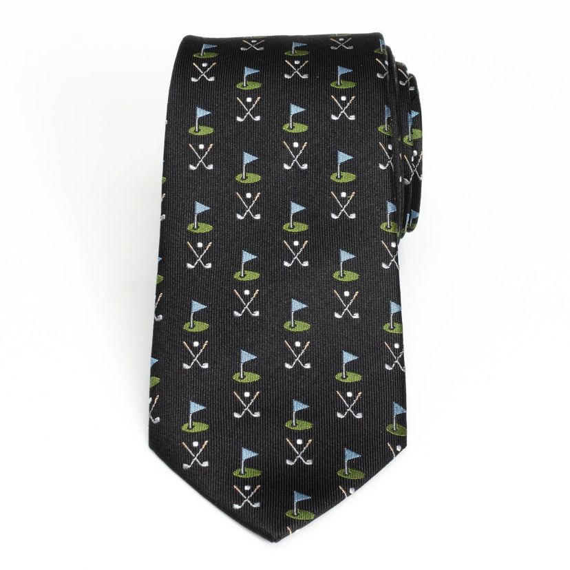 Golf Course Black Silk Tie