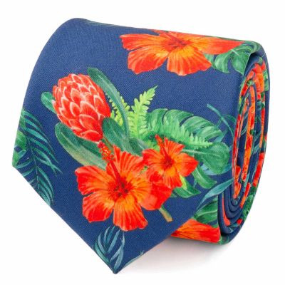 ALTR/EGO Tropical Hibiscus Men's Navy Tie, Navy Blue