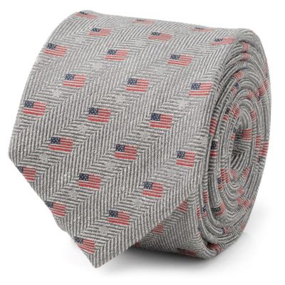 Cufflinks Inc Men's Light Gray American Flag Tie, Grey