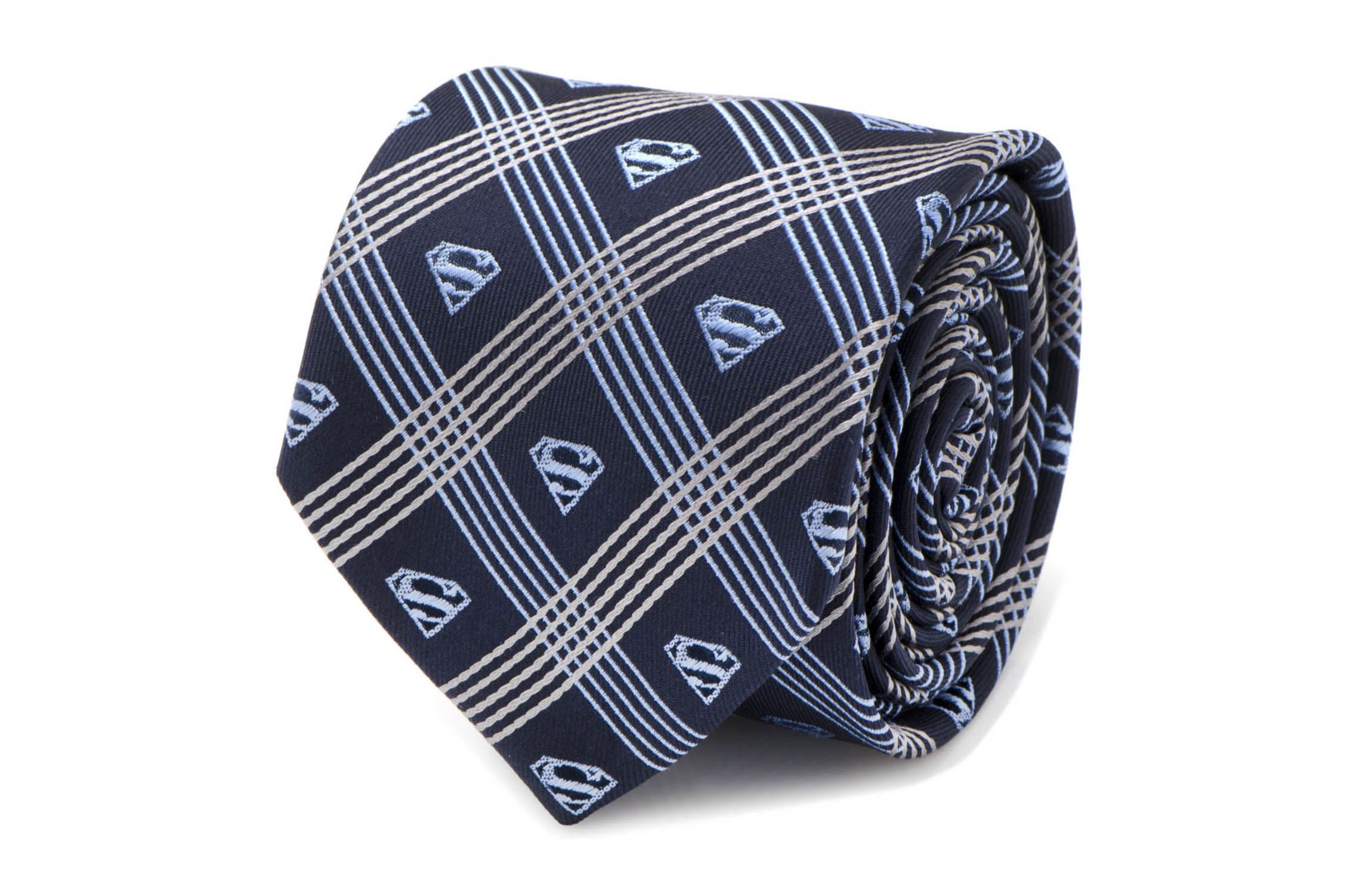 Superman Shield Navy Plaid Tie