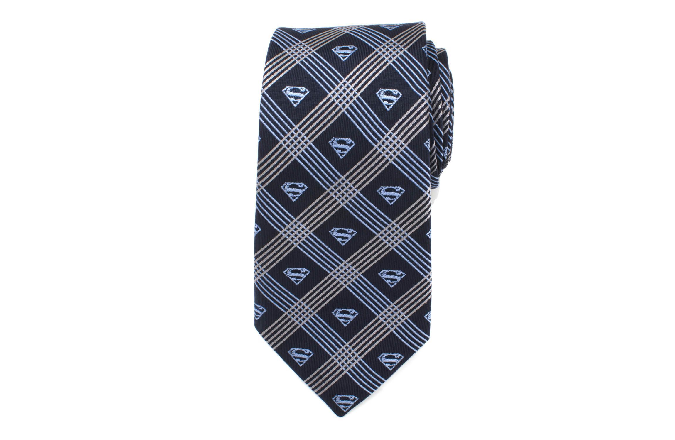 Superman Shield Navy Plaid Tie