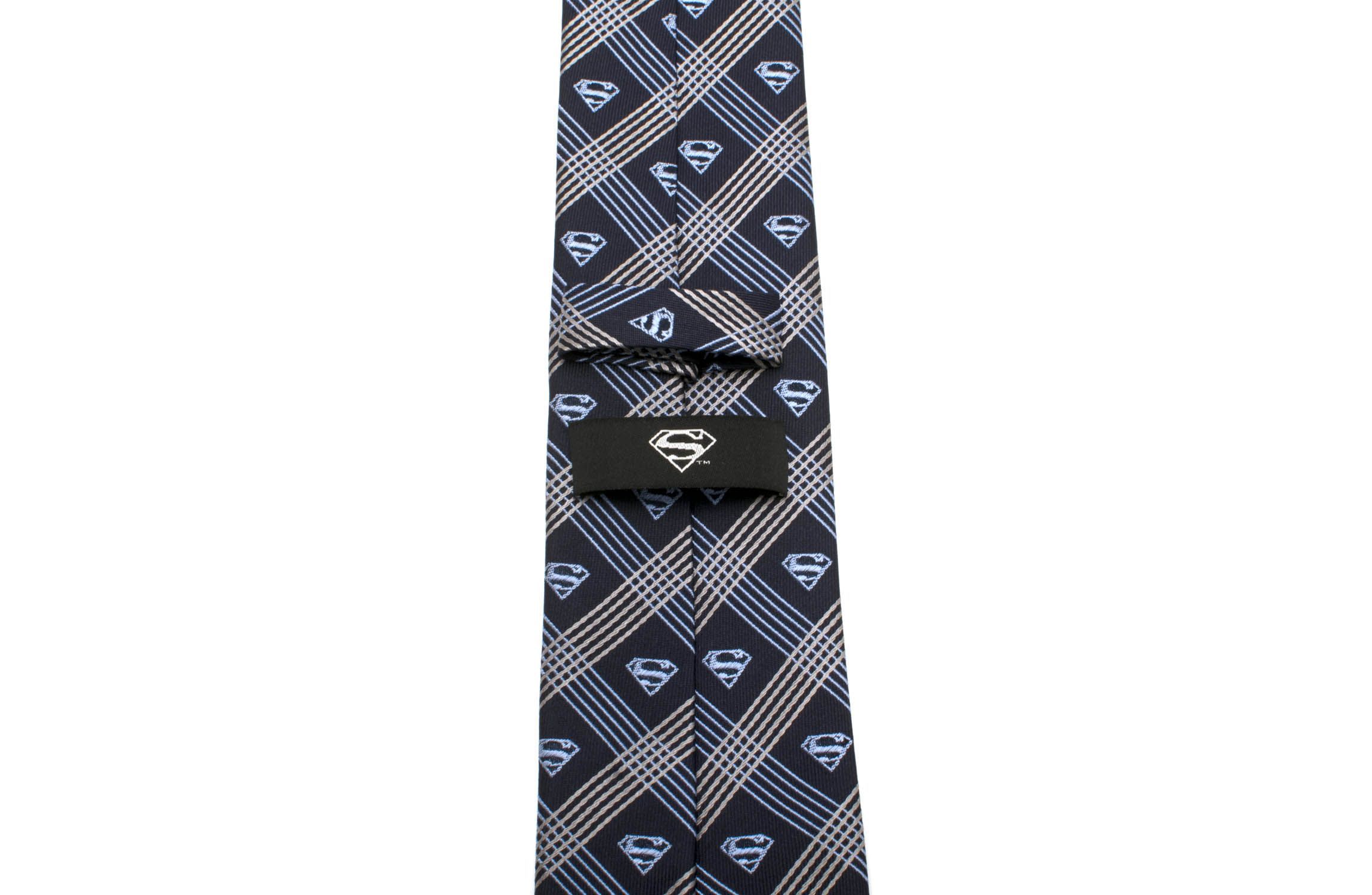 Superman Shield Navy Plaid Tie