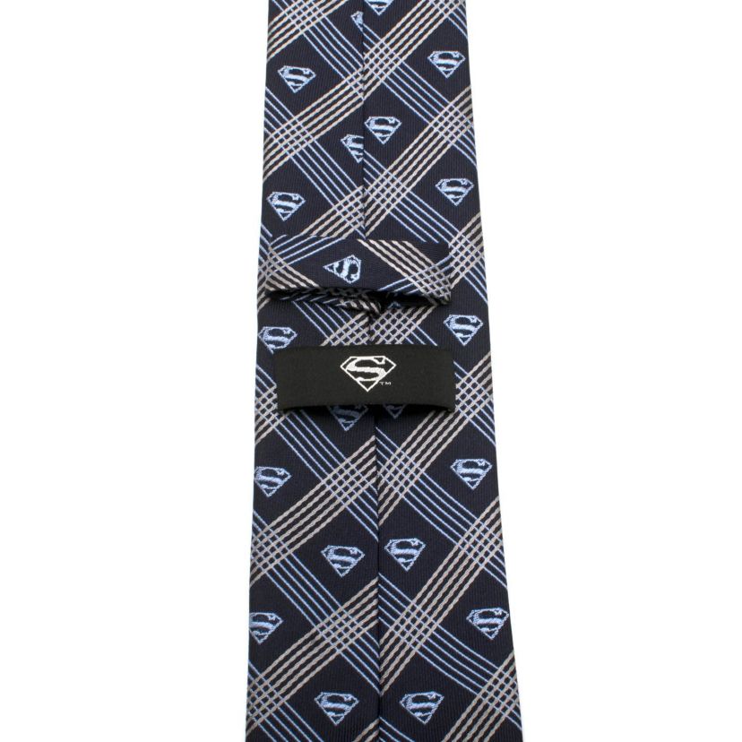 Superman Shield Navy Plaid Tie