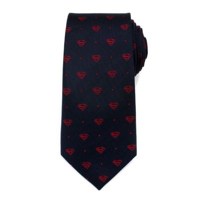 DC COMICS Men's Superman Shield Navy and Red Dot Tie, Navy Blue