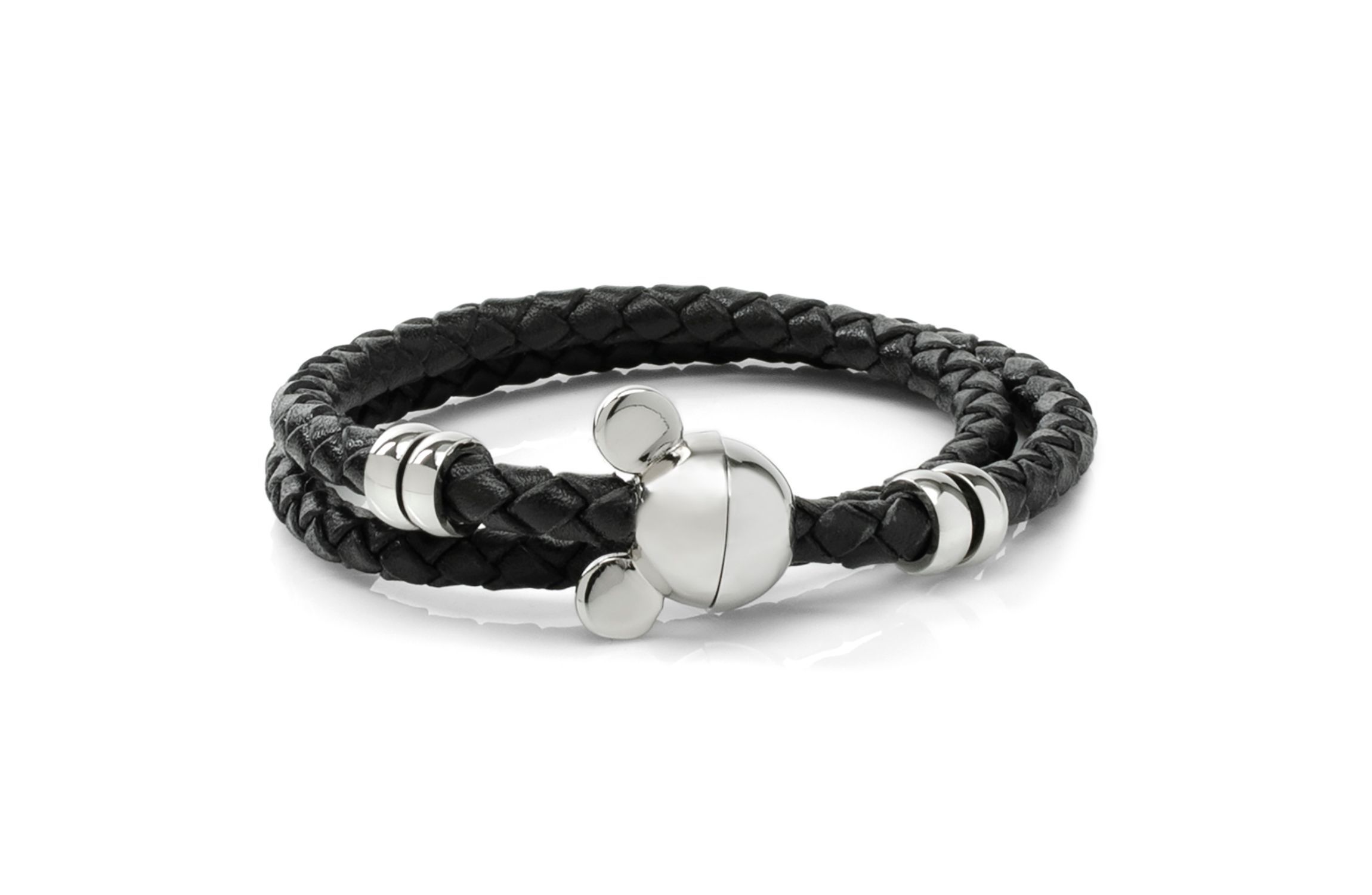 Mickey Silhouette Black Double Wrapped Leather Bracelet