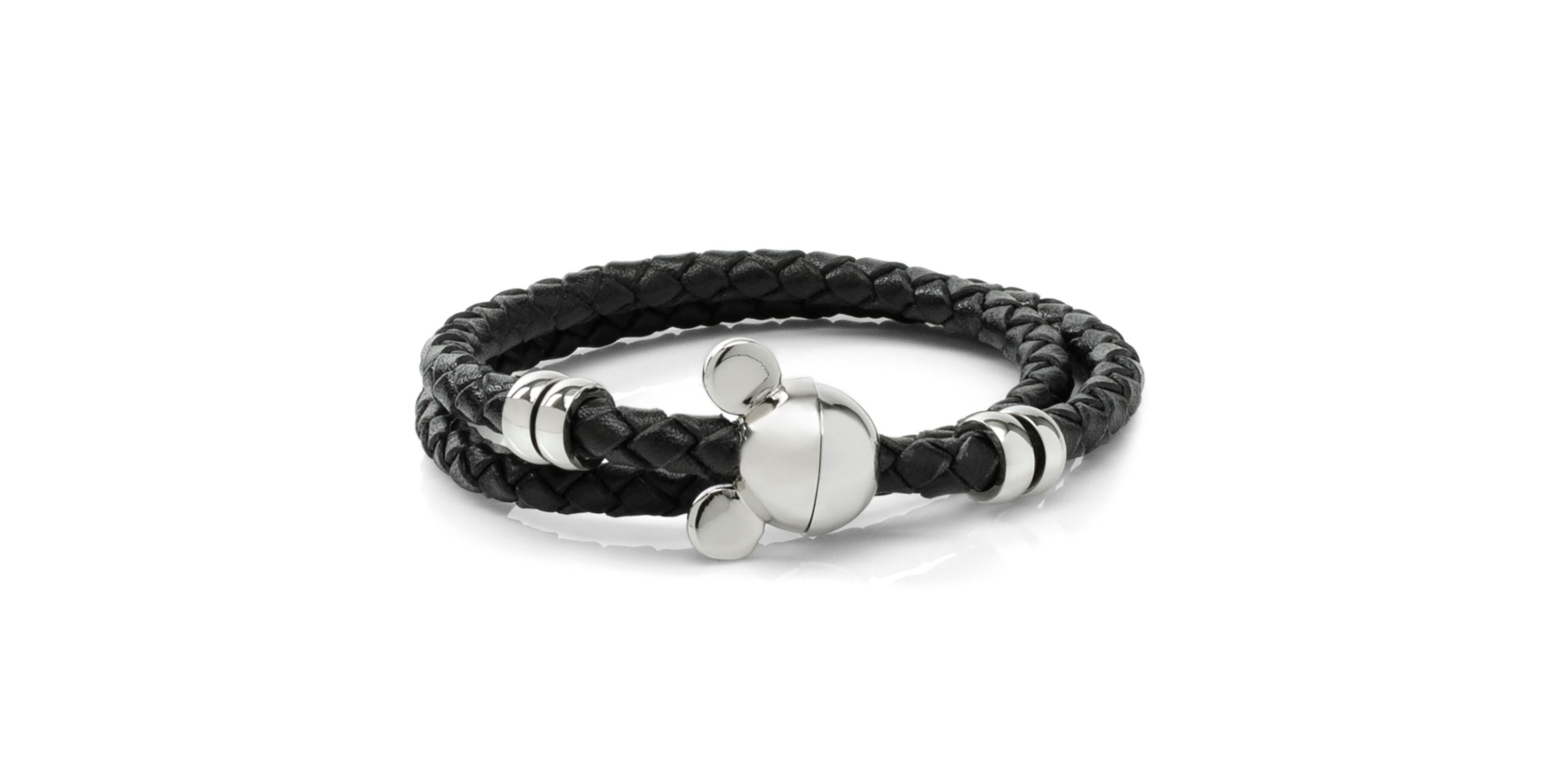 Mickey Silhouette Black Double Wrapped Leather Bracelet