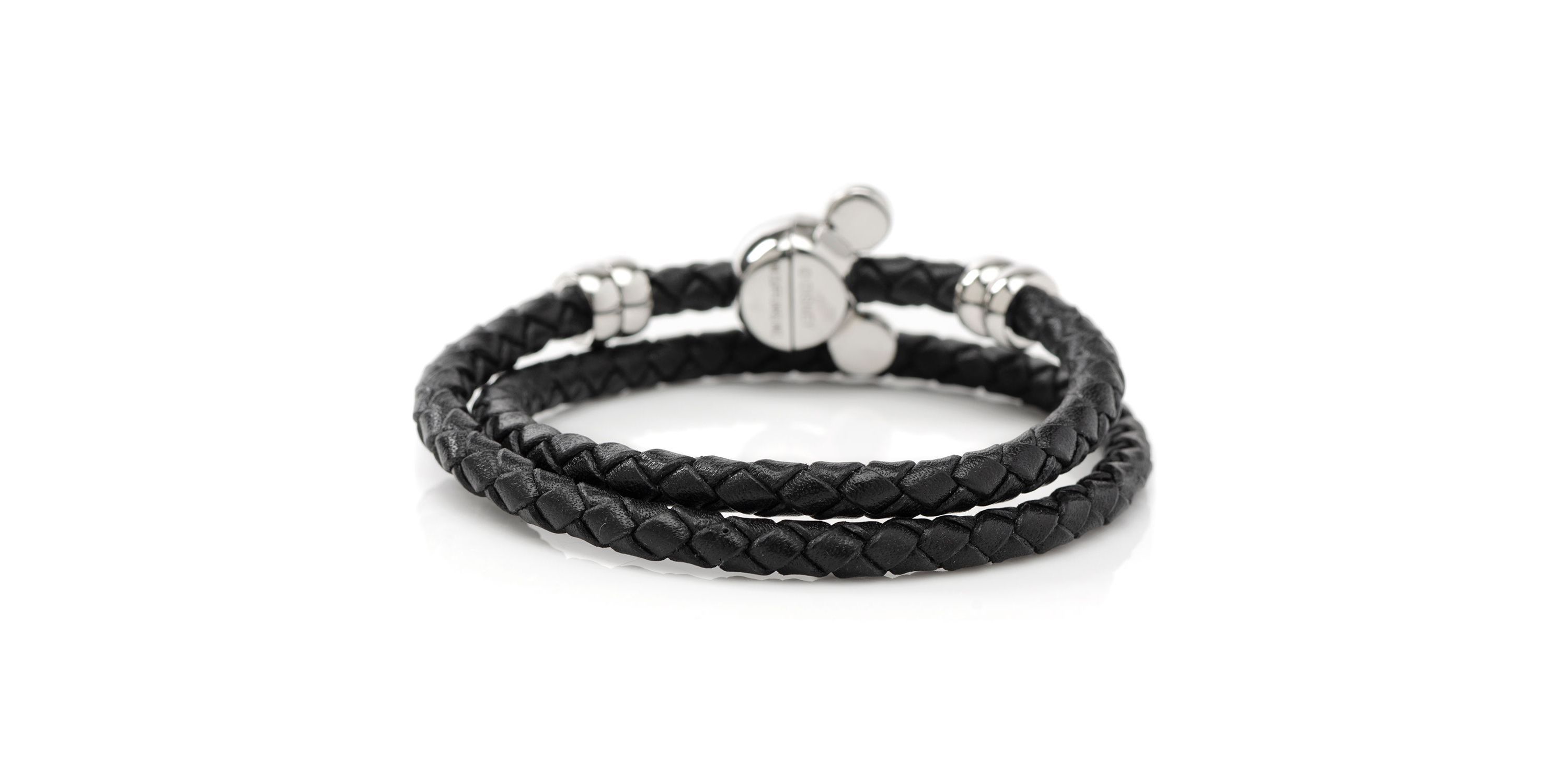 Mickey Silhouette Black Double Wrapped Leather Bracelet
