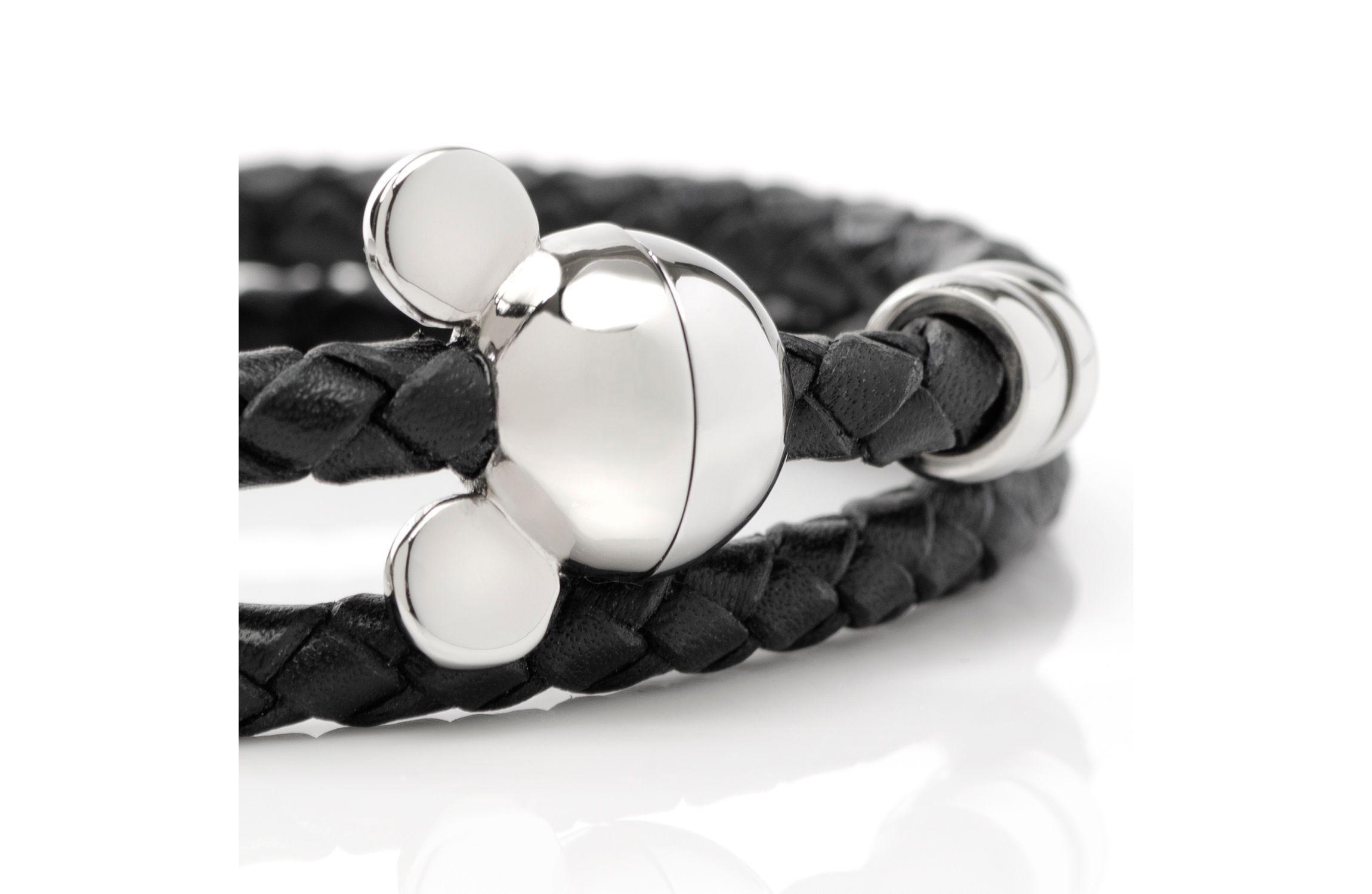 Mickey Silhouette Black Double Wrapped Leather Bracelet