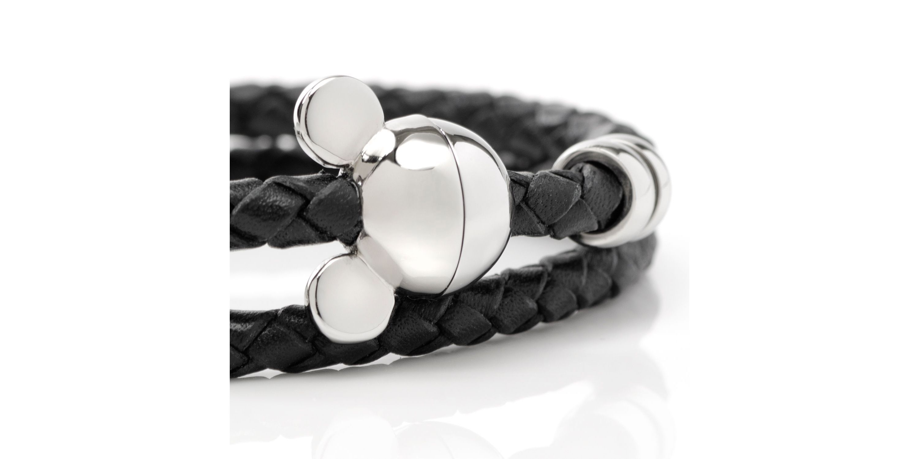 Mickey Silhouette Black Double Wrapped Leather Bracelet