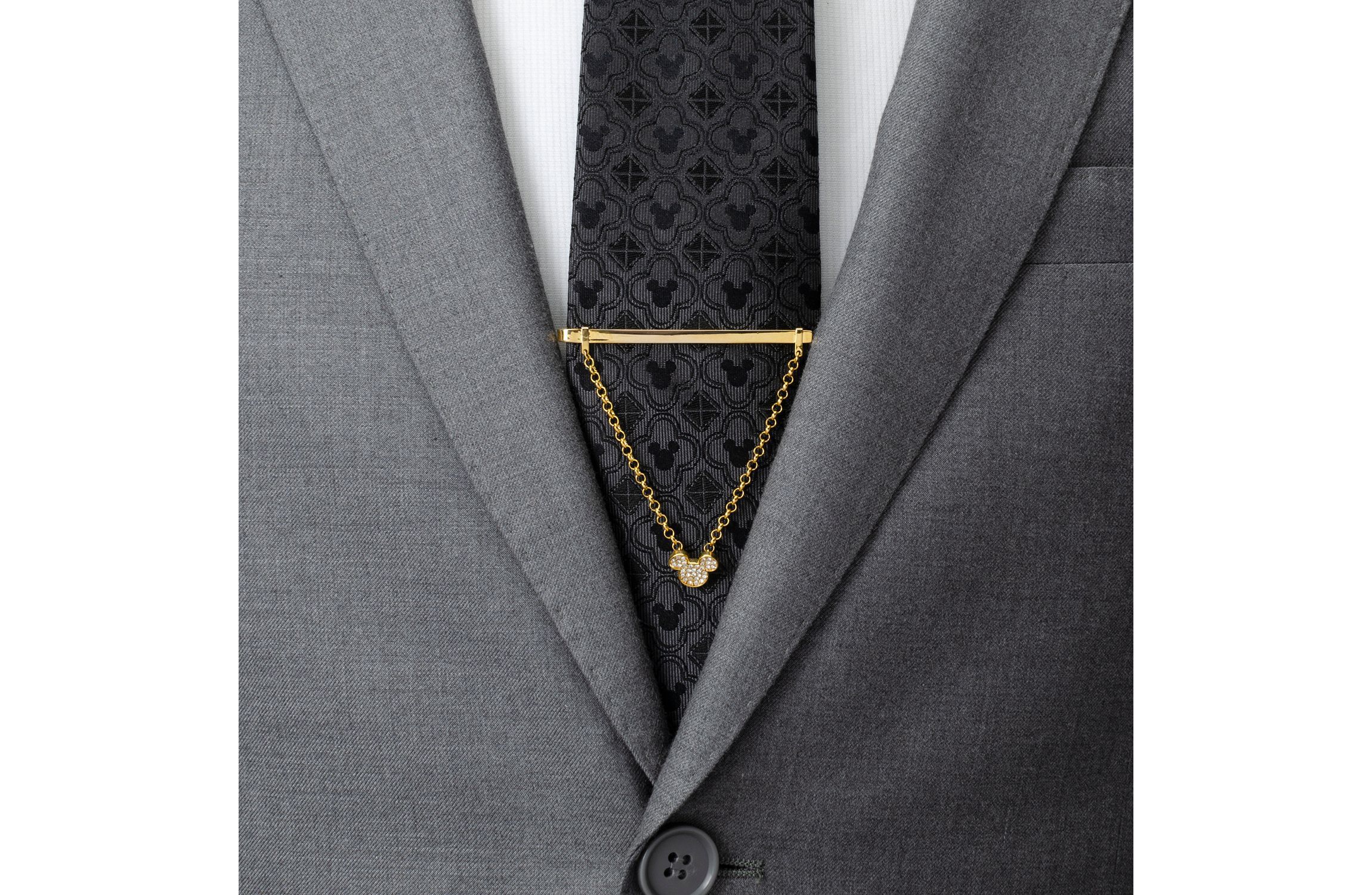 Mickey Gold Crystal Chain Tie Bar