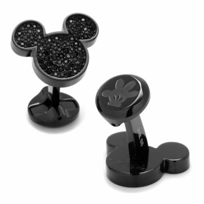 Cufflinks Inc Men's Stainless Steel Black Pave Crystal Mickey Mouse Cufflinks