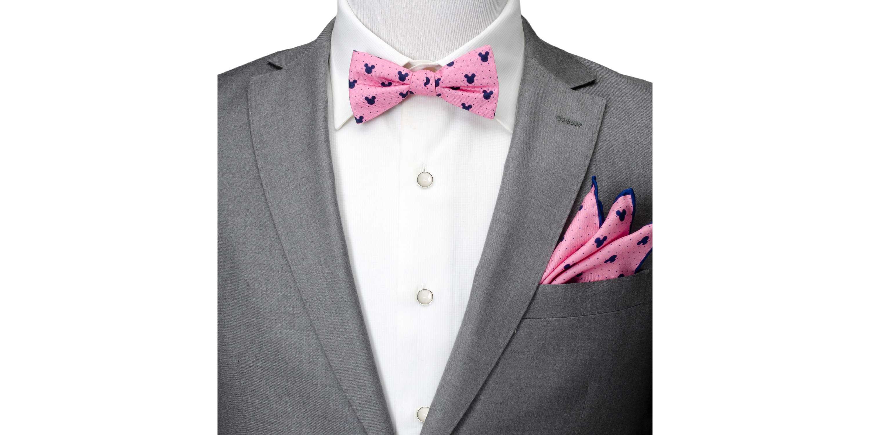 Mickey Silhouette Pink Dot Pre-tied Bow Tie
