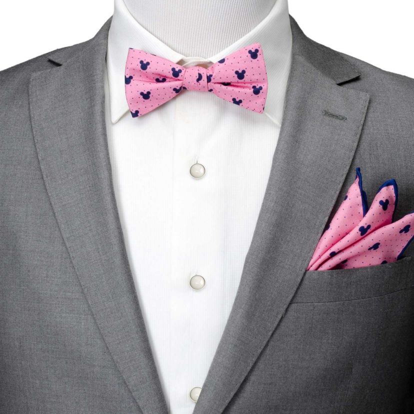 Mickey Silhouette Pink Dot Pre-tied Bow Tie