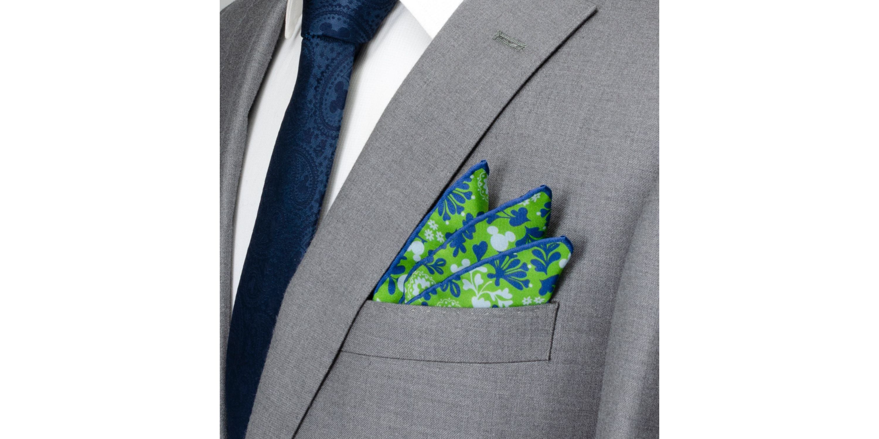 Mickey Floral Green Pocket Square