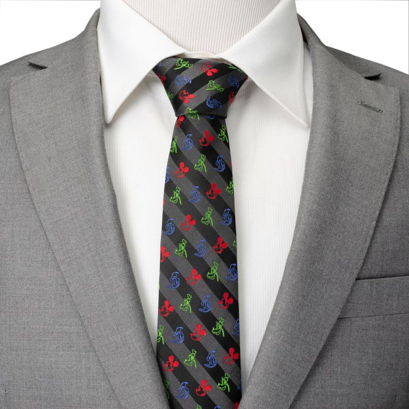 Mickey and Friends Multi Black Stripe Tie