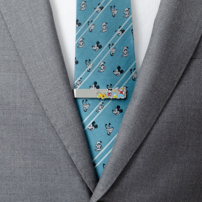 Mickey And Friends Printed Silver Tie Bar