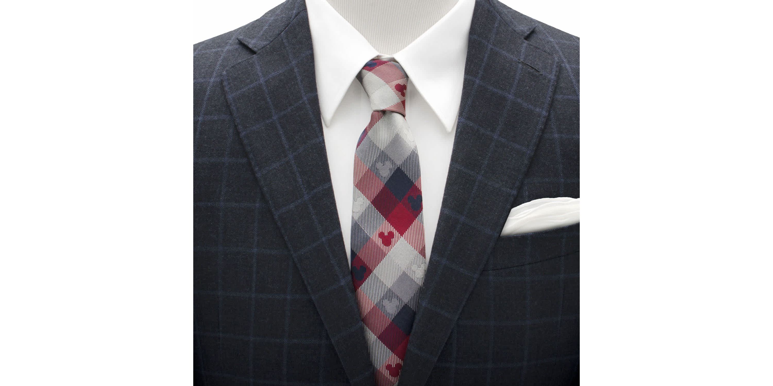 Mickey Mouse Red and Blue Plaid Mens Tie