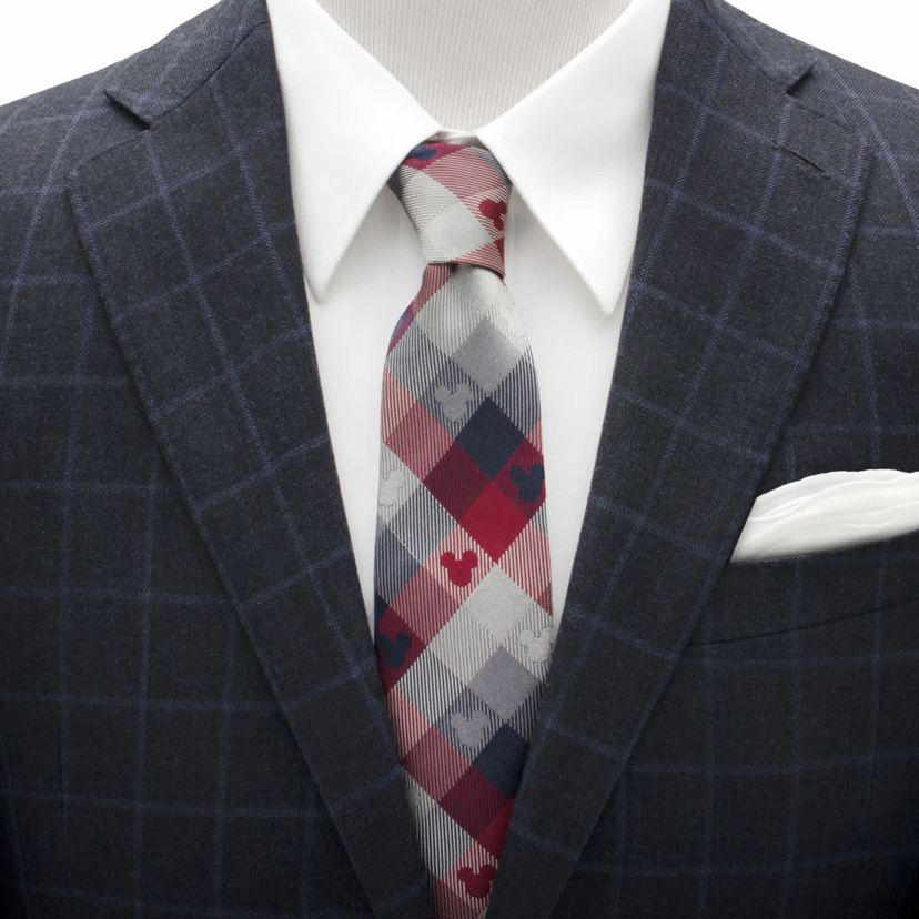 Mickey Mouse Red and Blue Plaid Mens Tie