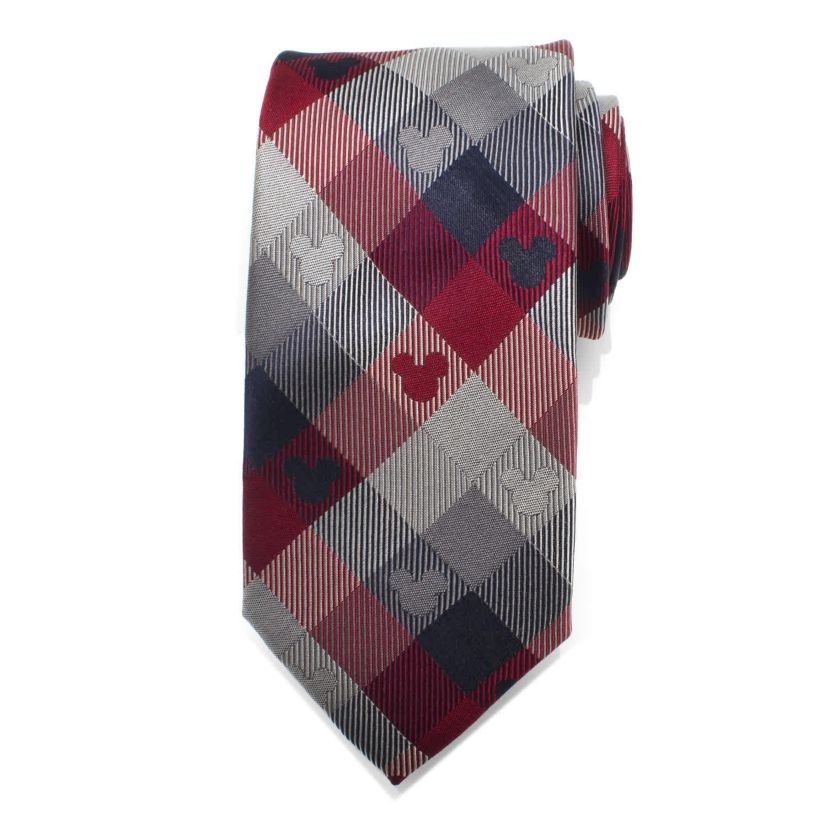 Mickey Mouse Red and Blue Plaid Mens Tie