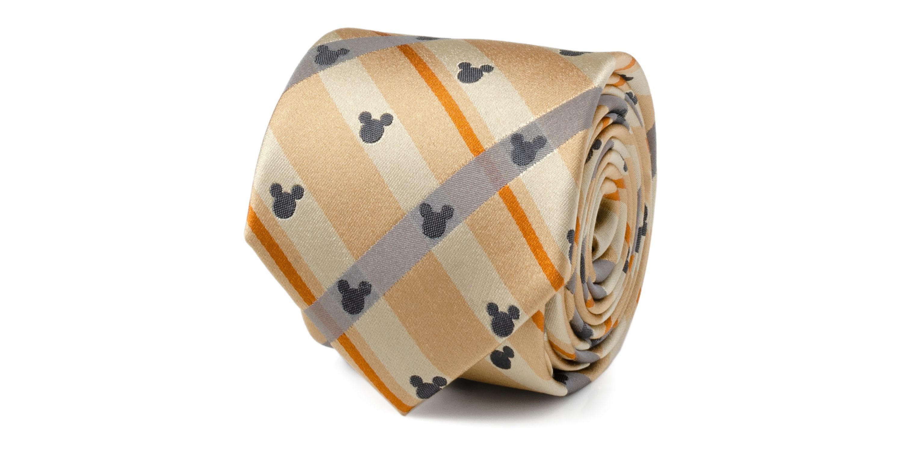 Mickey Silhouette Tan Plaid Tie